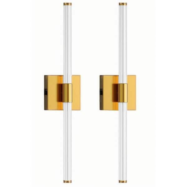24 in. Gold 1-Light LED Wall Light Set for Bathroom, 3000K Rechargeable Dressing Table Light Strip (2-Pack)