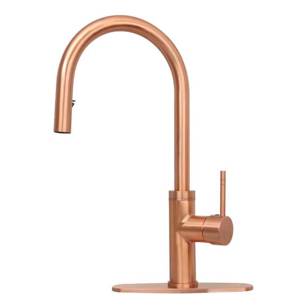 Akicon Single-Handle Pull Down Sprayer Kitchen Faucet with Deckplate in Copper