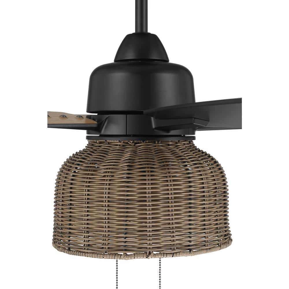 Flat Black and Pecan 52'' Ceiling Fan with Rattan Shade