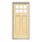 36 in. x 80 in. Craftsman 6-Lite Unfinished Fir Prehung Front Door with Primed White AuraLast Jamb and Brickmould