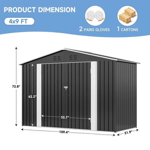 VIWAT 9 ft. W x 4 ft. D Metal Outdoor Storage Shed with Lockable