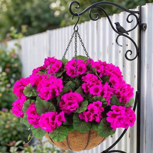 19 in. Rose Red Pink Indoor/Outdoor Hanging Artificial Geranium