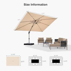 9 ft. x 11 ft. Outdoor Patio Cantilever Umbrella Light Champagne Aluminum Offset 360° Rotation Umbrella in Beige