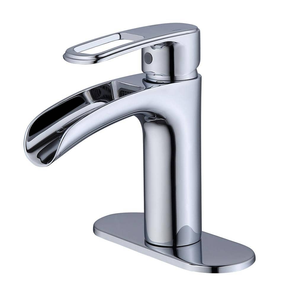 Single Hole Single-Handle Bathroom Faucet with Waterfall in Polished Chrome