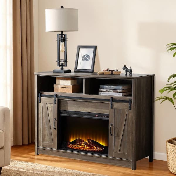 51 in. Freestanding Fireplace TV Stand with 23 in. Electric Fireplace Insert, for TVs Up to 60 in. in Brown
