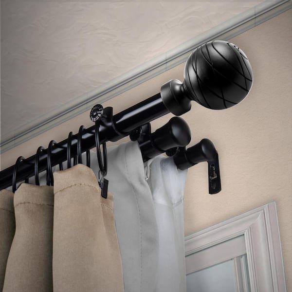 EMOH 13/16" Dia Adjustable 120" to 170" Triple Curtain Rod in Black with Yesenia Finials