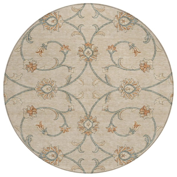 Chantille Machine Washable Indoor/Outdoor Abstract ACN3079 Flax 8 ft. x 8 ft. Round Rug