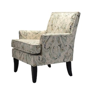 Herrera Contemporary Indigo and Yellow Multi Floral Nailhead Trim Armchair with Tapered Block Wooden ft.