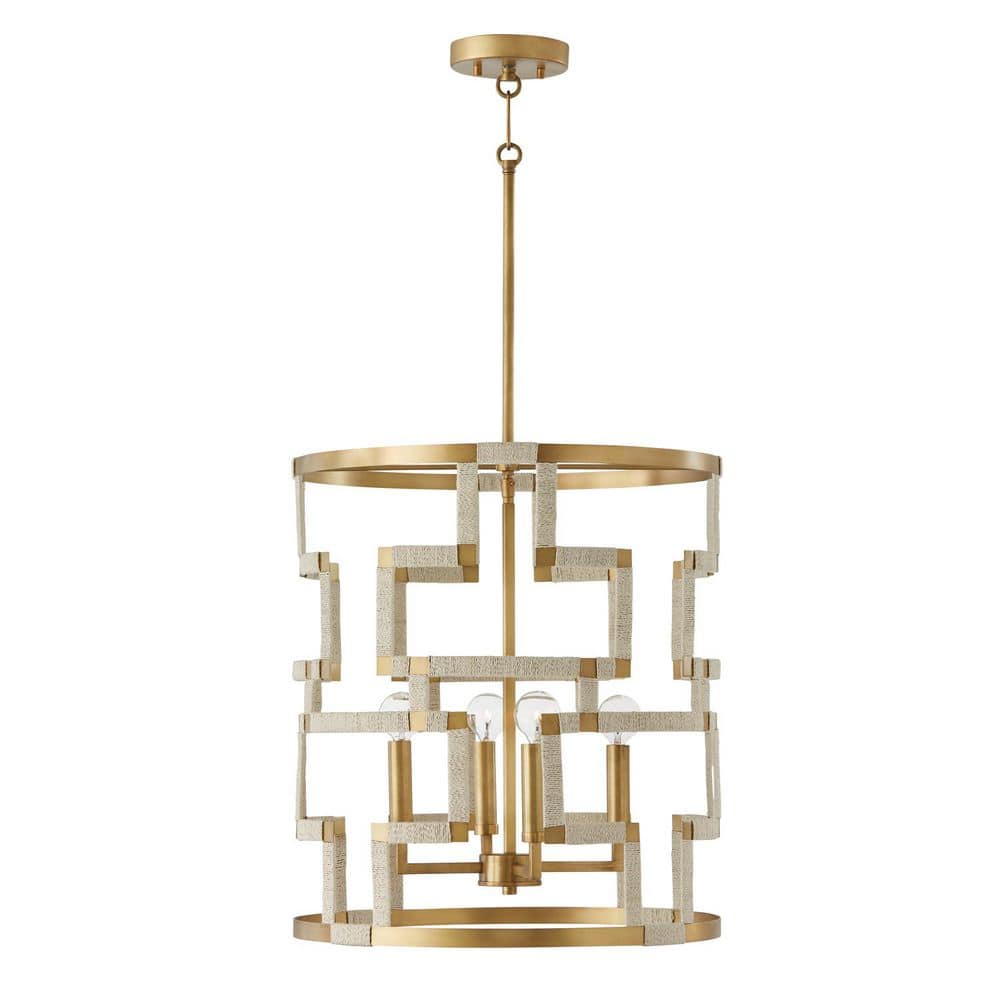 Hala 60-Watt 4-Light Bleached Natural Jute and Patinaed Brass Foyer Light, No Bulbs Included price history on PriceWatchPro
