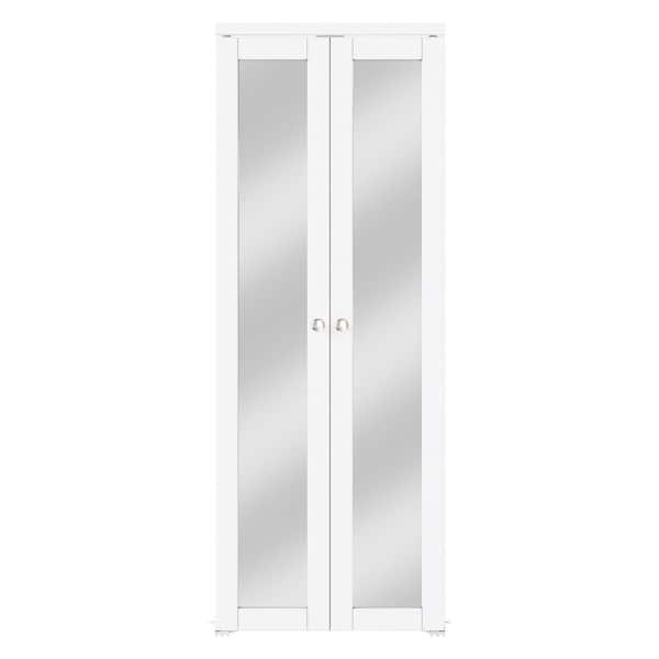ARK DESIGN 30 in. x 80 in. Mirrored Glass Solid Core MDF Bi-fold Door Plus French Style Pivot Hardware (1-Lite White Finish)