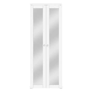 30 in. x 80 in. 1-Lite Mirrored Glass Solid Core White Finished (Pivot French) Bi-fold Door with Pivot Hardware