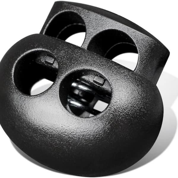 Plastic Cord Lock End Toggle Double Hole Spring Stopper Fastener Slider Toggles End (Black, 10 Pieces)