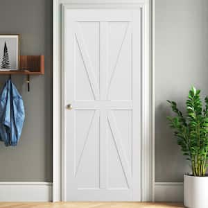 32 in. x 80 in. White Primed Star Style Solid Core Wood Interior Slab Door, MDF, Barn Door Slab