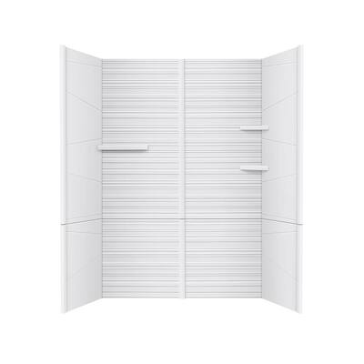Horizon 60 in. W x 90 in. H 8-Piece Glue Up Cultured Marble Alcove Shower Wall Surround in Matte White w/Shelves, Trims