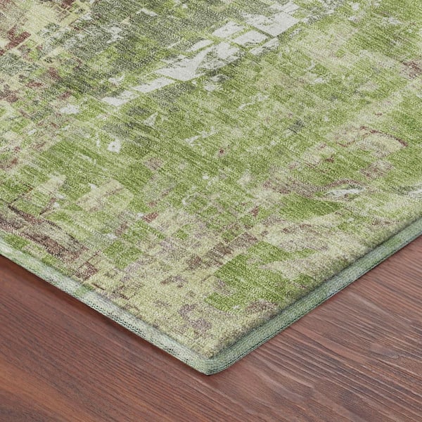 Mayfield Premium Machine Washable Abstract AMF2254 Green 9 ft. x 12 ft. Area Rug