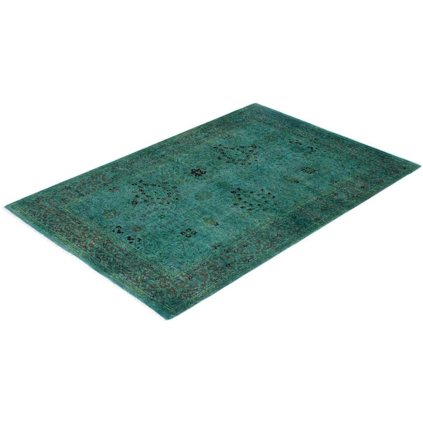 Overdyed Green 4 x 6 Solid Wool Indoor Area Rug