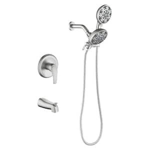 Single Handle 6-Spray Tub and Shower Faucet 1.8 GPM Wall Mount Dual Head Shower System in. Brushed Nickel Valve Included