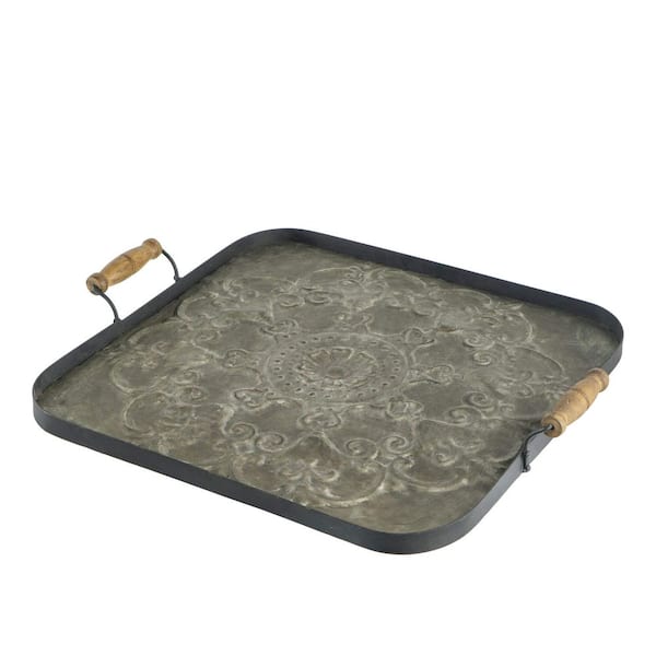 Avex 28. 7x3. 9x24. 4" Gray Iron Square Decorative Tray with Handle