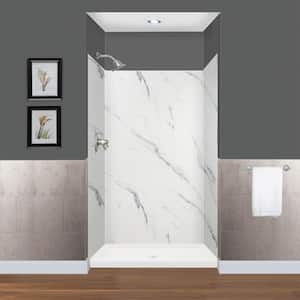 Expressions 36 in. x 48 in. x 72 in. 3-Piece Easy Up Adhesive Alcove Shower Wall Surround in Bianca