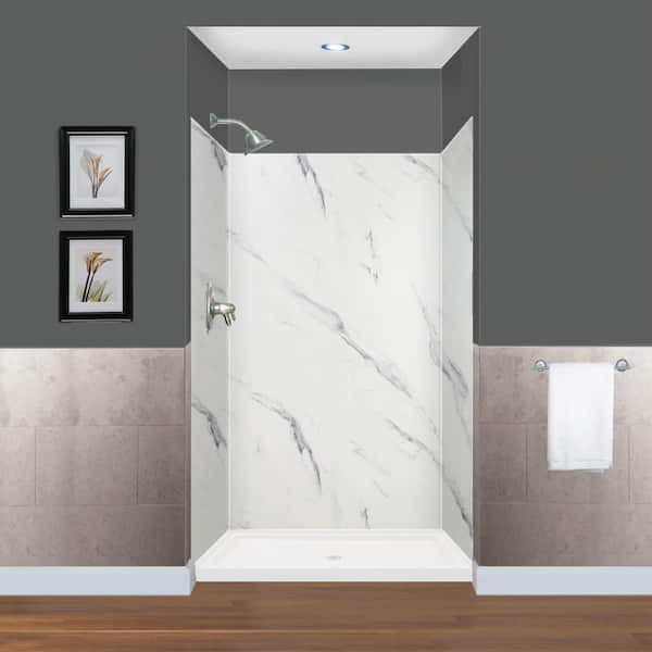 Transolid Expressions 36 in. x 48 in. x 72 in. 3-Piece Easy Up Adhesive Alcove Shower Wall Surround in Bianca