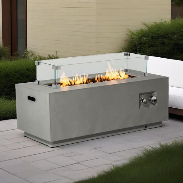 Bonnie 41.7 in. 50000 BTU Gray Rectangle Steel Propane Outdoor Patio Fire Pit Table with Windshield, Lid, Rain Cover
