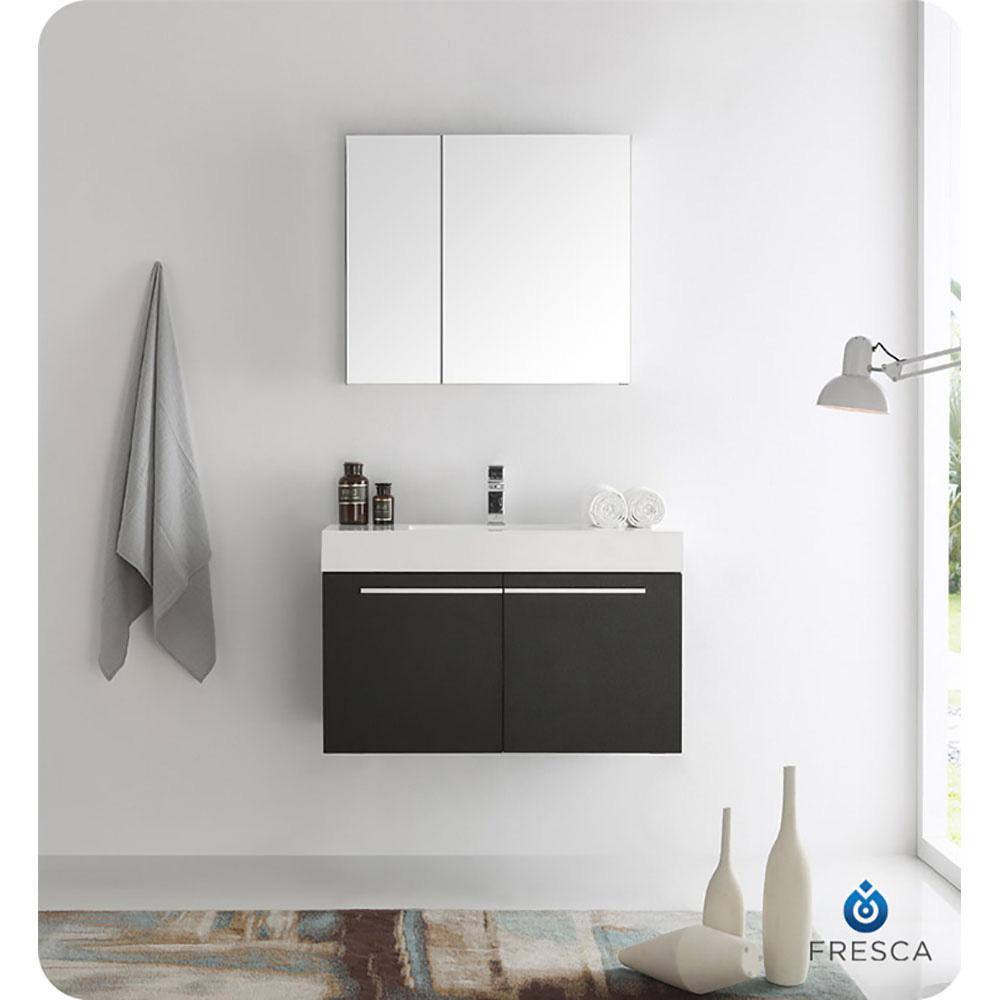Sleek Black 35" Modern Wall-Mounted Vanity with Integrated Sink