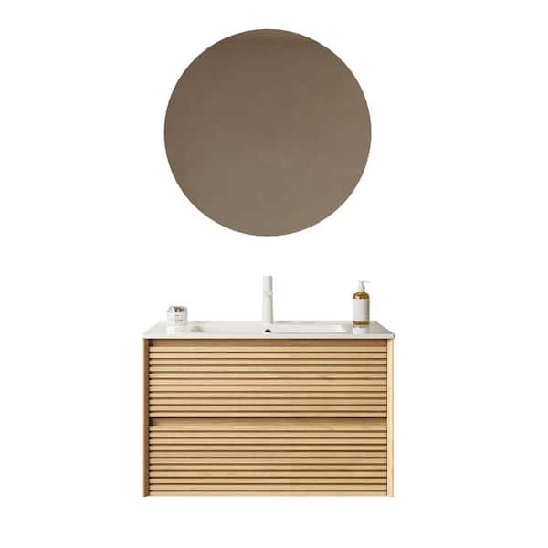 29.92 in. W x 18.31 in. D x 20.4 in. H Wall-Mounted Bath Vanity in Wood with White Ceramic Top