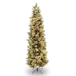 7 ft. Carolina Pine Slim Tree with Flocked Cones and Clear Lights