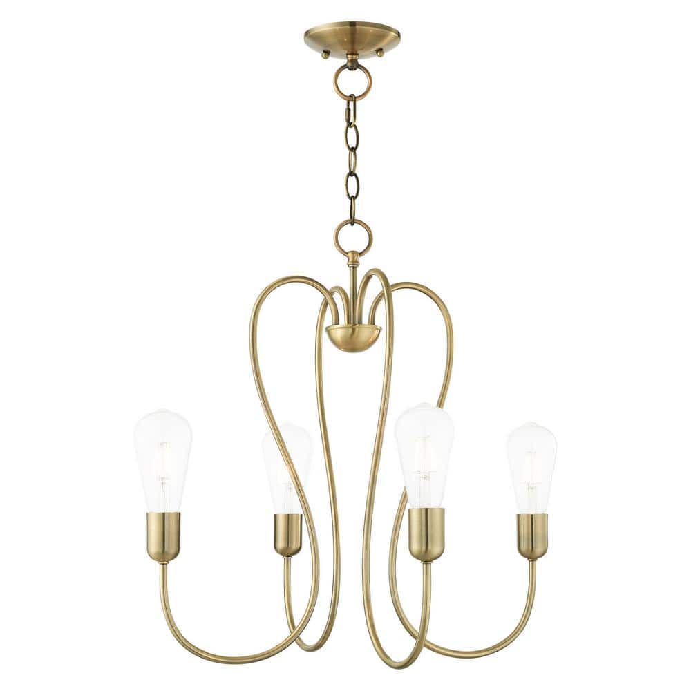 Antique Brass 4-Light Mini Chandelier with Crystal Accents