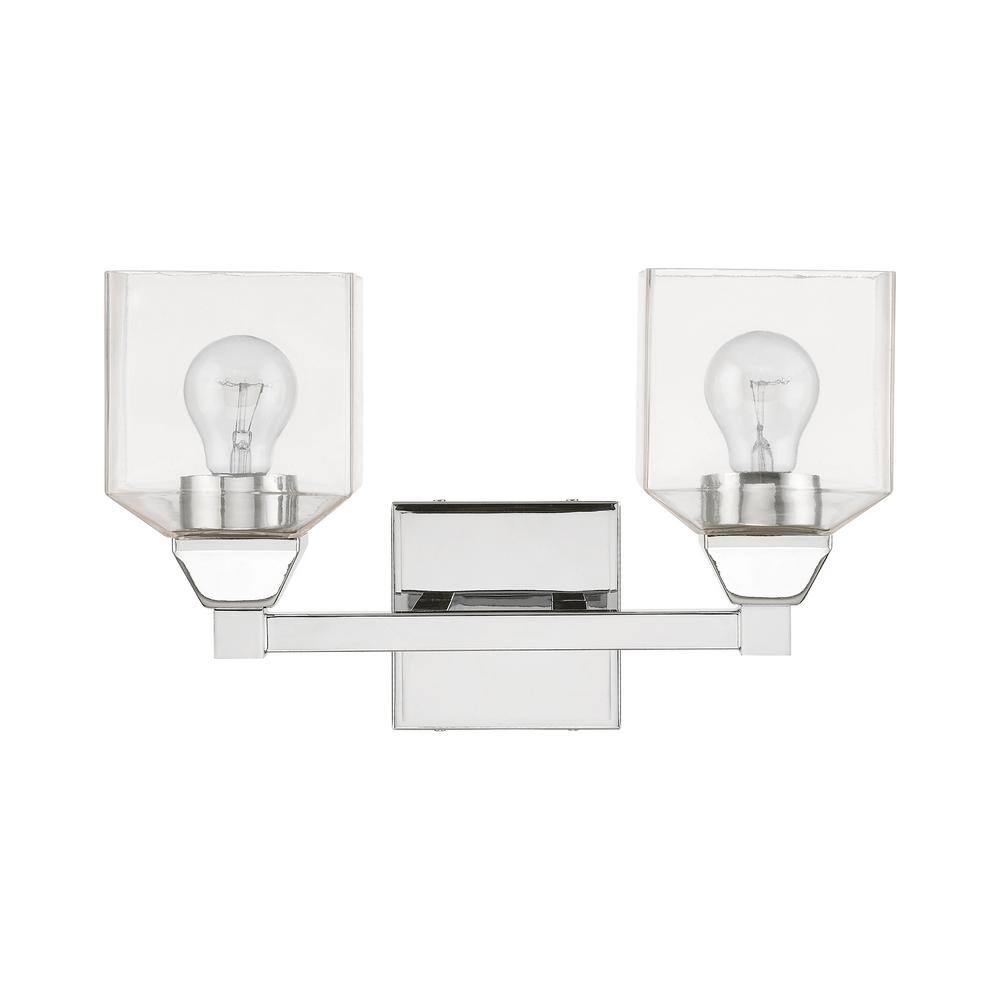 Polished Chrome 2-Light Vanity Sconce with Clear Glass Shades