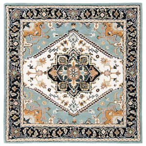 Heritage Gray/Green 8 ft. x 8 ft. Border Floral Medallion Square Area Rug