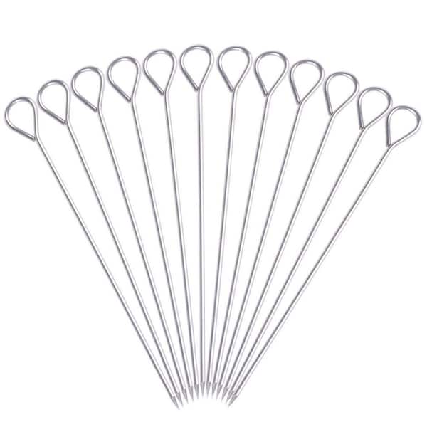 Stainless Steel BBQ Skewers 8 in. Reusable Shish Kebab Kabob Skewers Pack of 12 for Grilling and Air Fryer