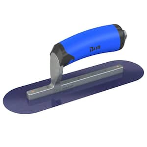 10 in. x 3 in. Blue Steel Round End Pool Trowel with Comfort Wave Handle and Short Shank