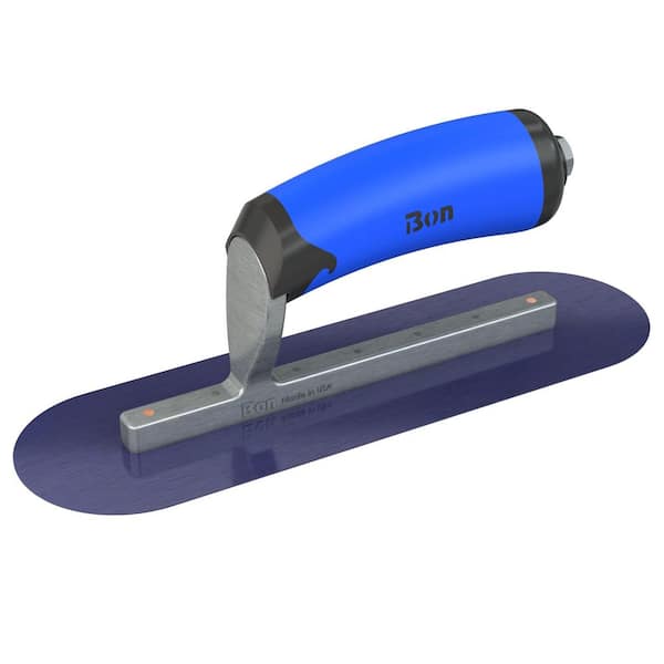 Bon Tool 10 in. x 3 in. Blue Steel Round End Pool Trowel with Comfort Wave Handle and Short Shank