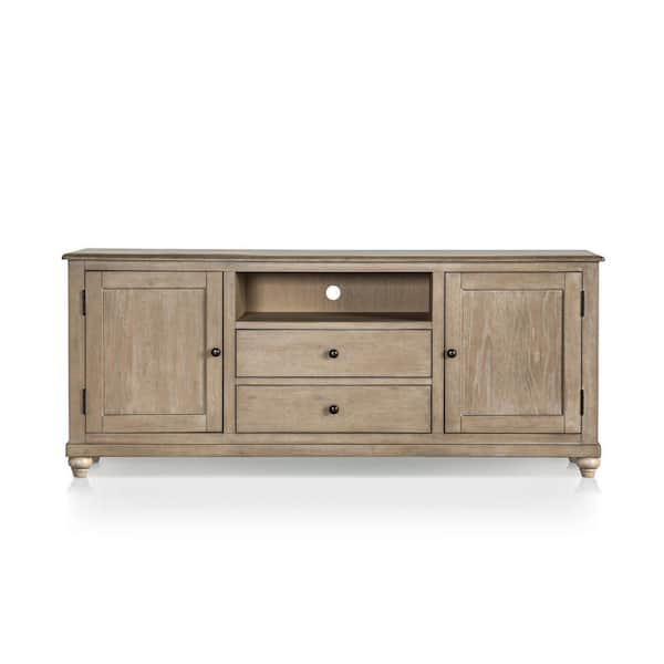 Carrin Light Washed White TV Stand Fits TV up to 80 in. with Soft-closing Drawers