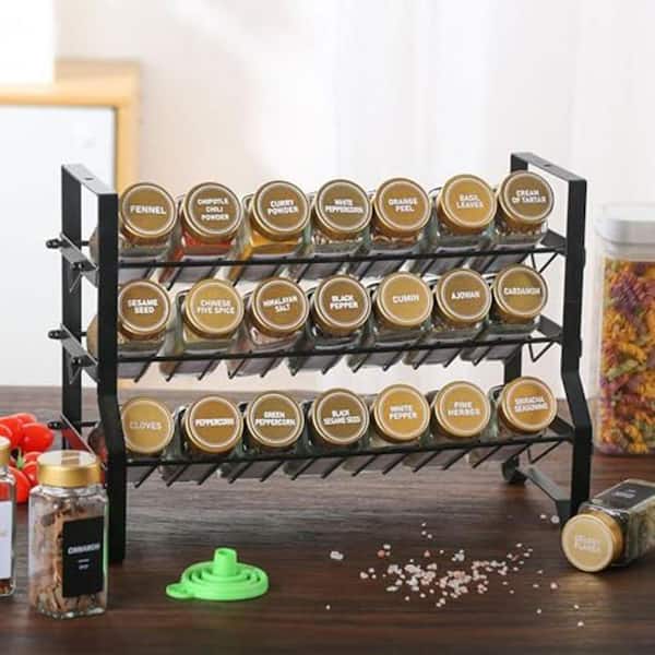 36 Piece Gold Lid Square Glass Spice Jar Set with Shaker Lids Labels Funnel for Kitchen Storage Seasoning Containers