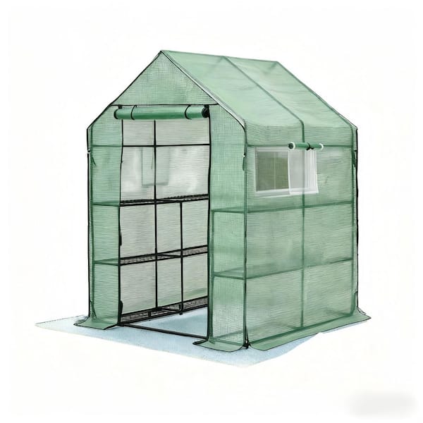 57.5 in. W x 57 in. D x 76 in. H Walk-in Greenhouse, Heavy-Duty Powder-Coated Steel, Screen Windows, 14 Sturdy Shelves