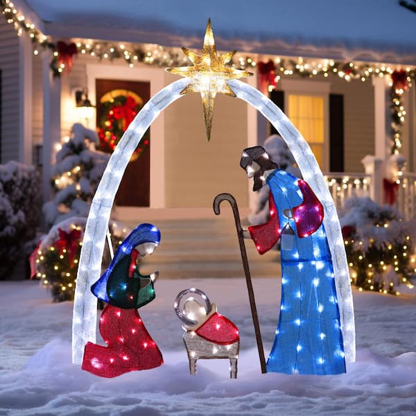 5 ft. Nativity Set Outdoor Christmas Holiday Yard Decoration Cool White LED, Multi-Color