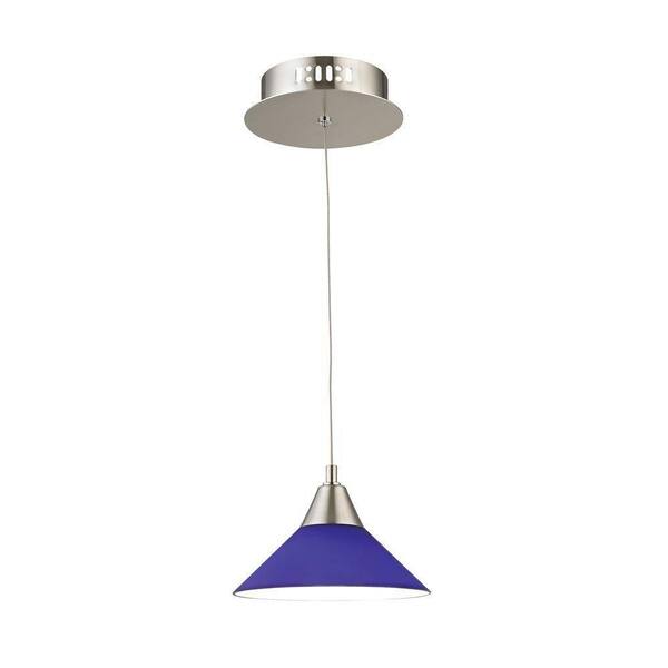 Titan Lighting Cono 1-Light Satin Nickel with Blue Glass LED Pendant