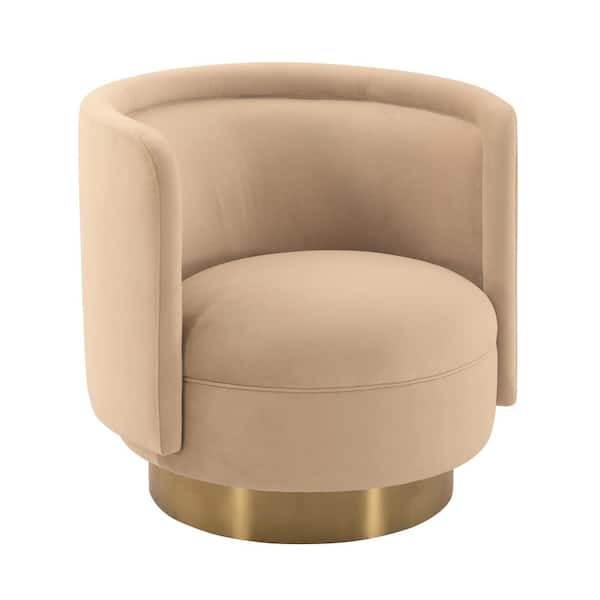 Armen Living Peony Natrual Fabric Upholstered Sofa Accent Chair with Brushed Gold Legs