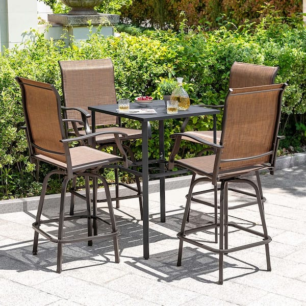 Black and Brown with Gold Speckles 5-Piece Textilene and Metal Outdoor Bistro Set with Umbrella Hole, Swivel Design