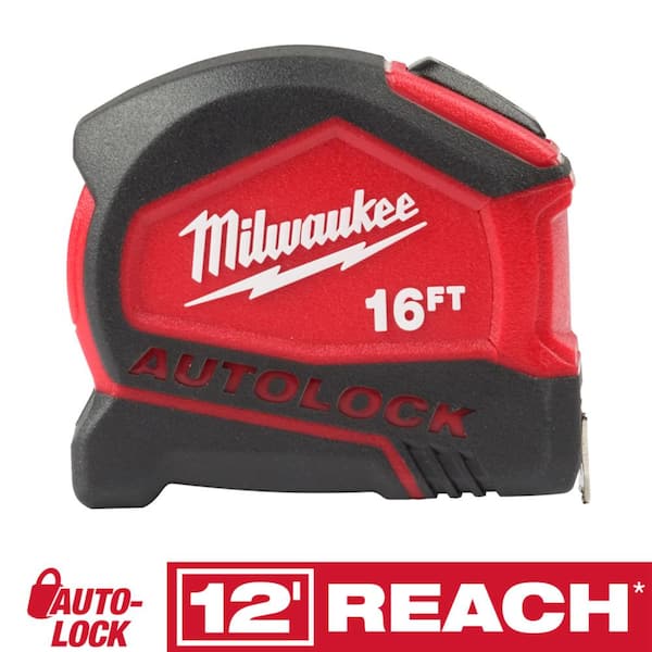 Milwaukee Compact Auto Lock 16 ft. SAE Tape Measure with Fractional Scale and 9 ft. Standout