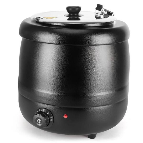10.5 qt. Soup Warmer with Stainless Steel Hinged Lid and Detachable Insert Pot, Electric Soup Pot, Black
