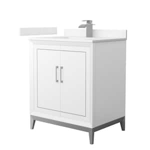 Marlena 30 in. W x 22 in. D x 35.25 in. H Single Bath Vanity in White with Carrara Cultured Marble Top