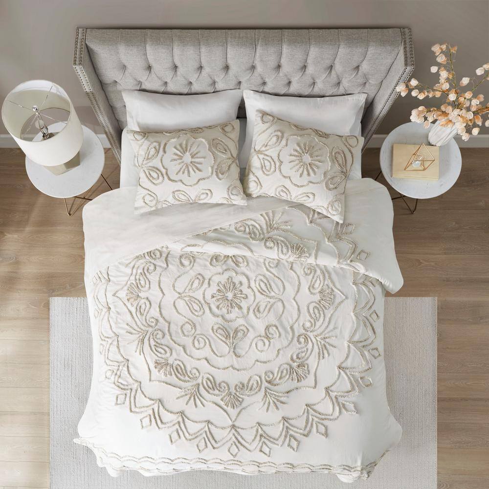 Ivory King Tufted Cotton Chenille Coverlet Set