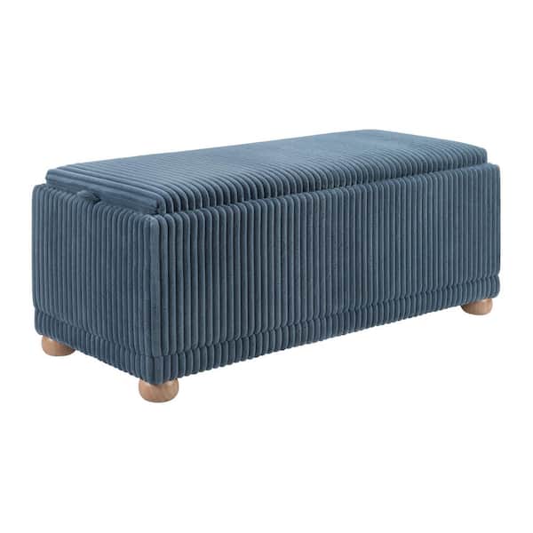 Sahara Flip Top Tray Storage Bench with Natural color wood and Blue Cord Fabric