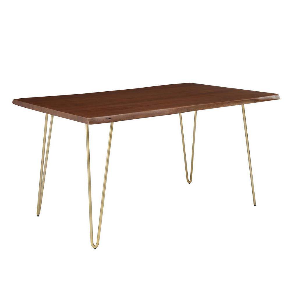 MODWAY Henley in Gold Walnut Live Edge Acacia Wood 60 in. 4 Leg Dining Table 6 Seating Capacity