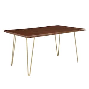Henley in Gold Walnut Live Edge Acacia Wood 60 in. 4 Leg Dining Table 6 Seating Capacity