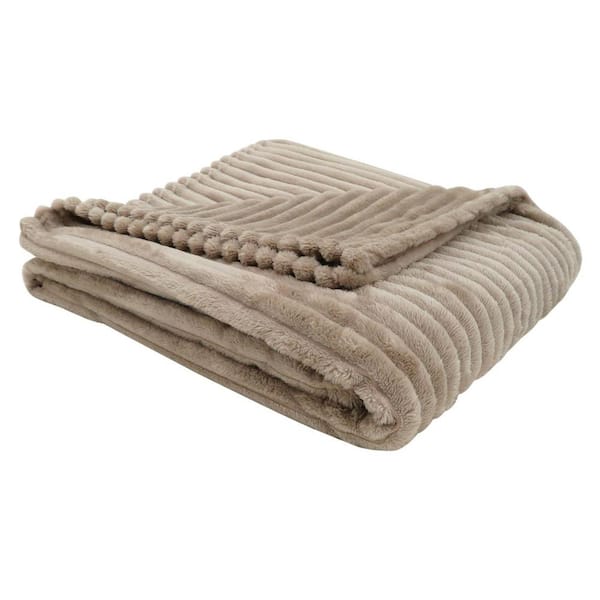 HomeRoots Charlie Beige Solid Color Polyester Throw Blanket