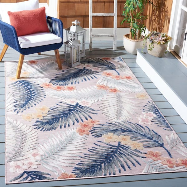 Cabana Pink/Gray 5 ft. x 8 ft. High-Low Botanical Floral Indoor/Outdoor Area Rug